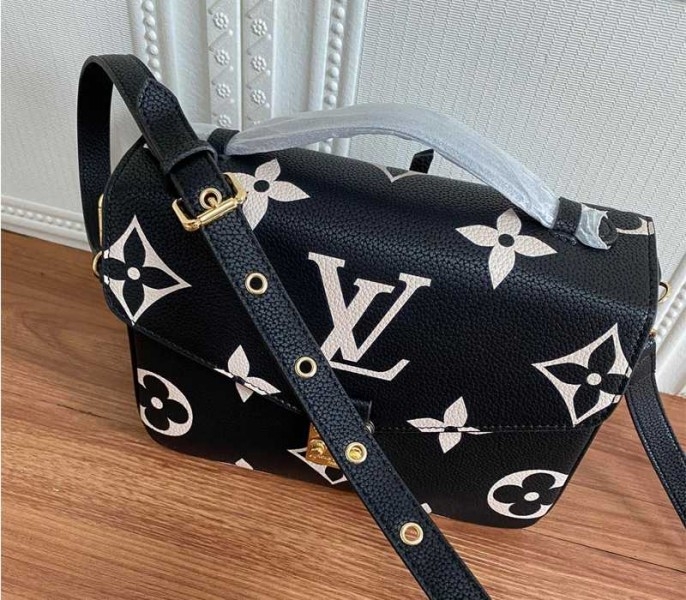 Louis Vuitton Bicolor Monogram Empreinte Metis Bag In Black And Beige angle 3