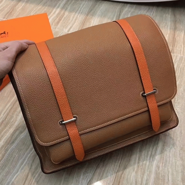 Brown Bicolor Knockoff Hermes Steve Messenger Bag