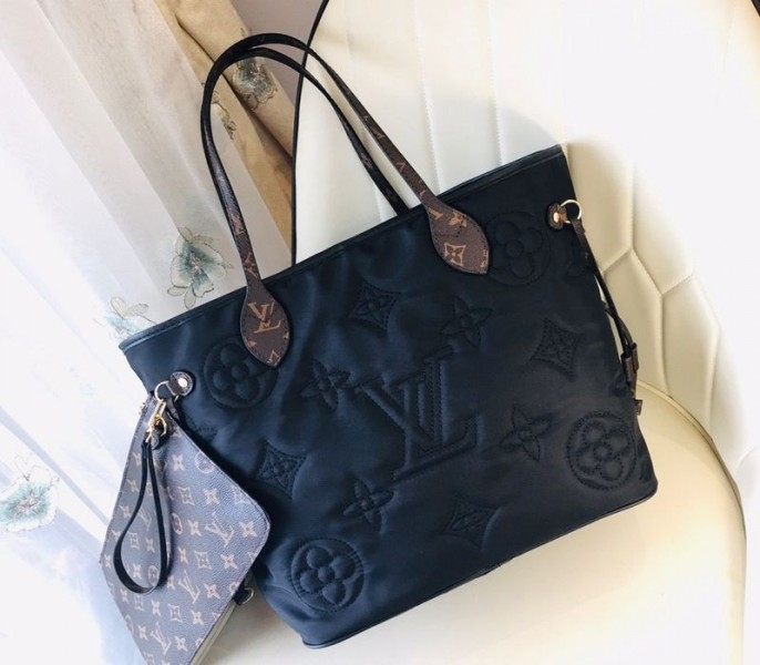 Louis Vuitton Econyl Regenerated Nylon Neverfull MM Tote In Black angle 5