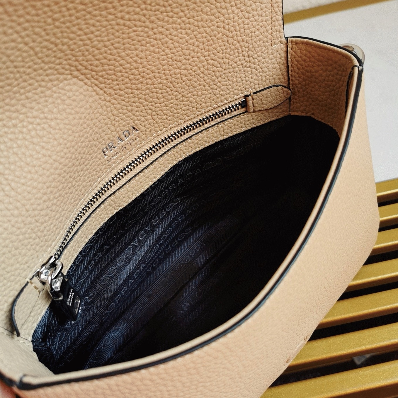 Prada Flap Shoulder Bag Fake in Sand angle 2