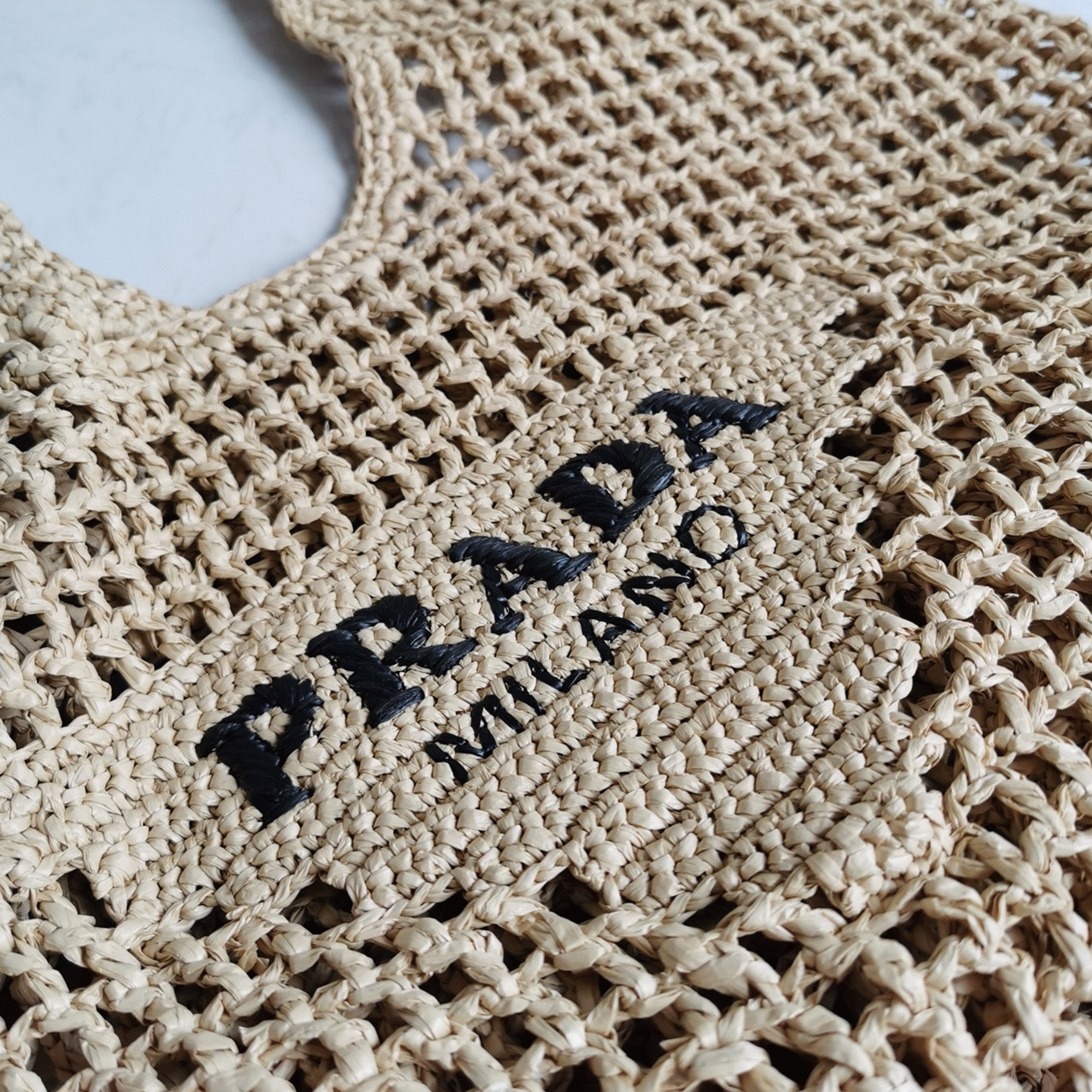 Prada Large Tote Bag Knockoff in Beige Woven Raffia angle 3