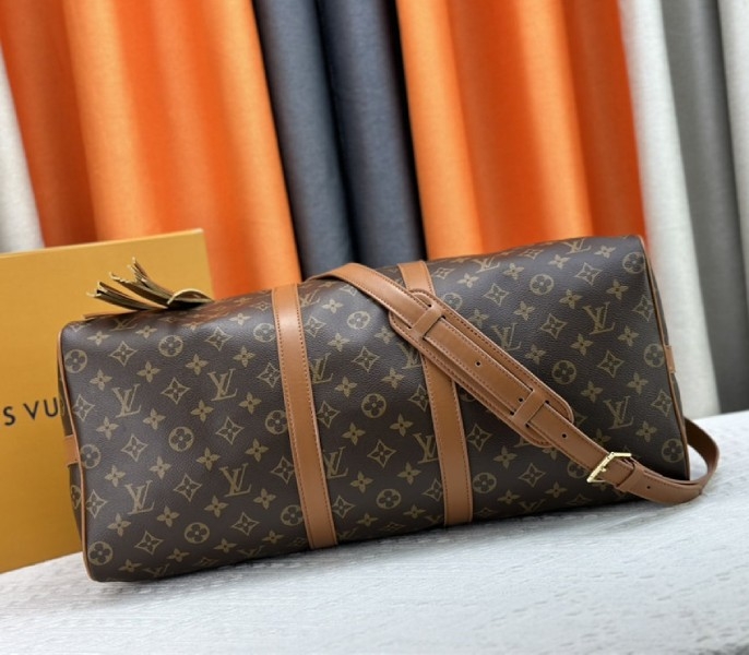 Louis Vuitton Monogram Dust Canvas Keepall Bandouliere 50 In Brown angle 5