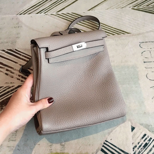 Gris Asphalt Clemence Replica High Quality Hermes Kelly Ado PM Bag angle 2