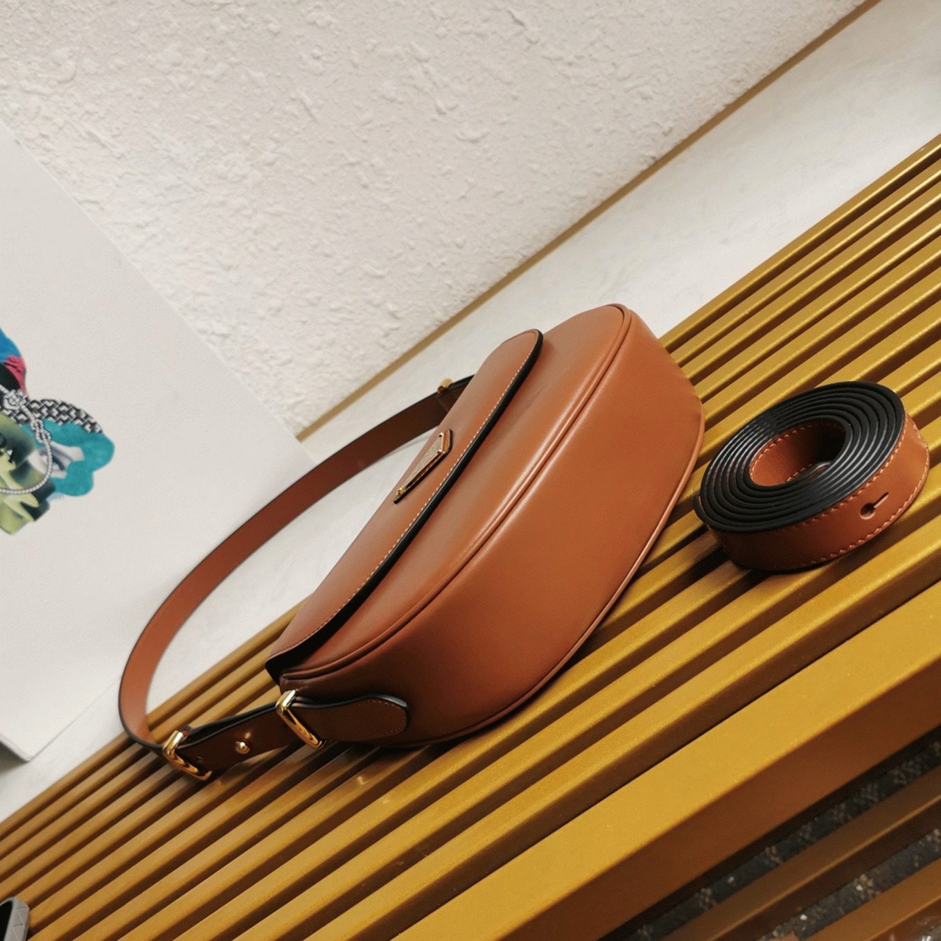 Brown Prada Arque Shoulder Bag with Flap Fake angle 2