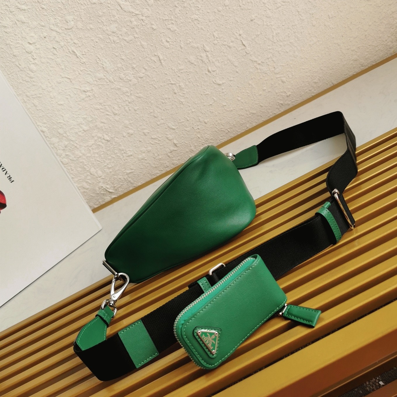 Prada Triangle Shoulder Bag Knockoff in Green angle 2