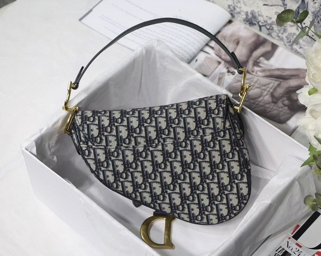 Dior Saddle Bag Knockoff in Blue Dior Oblique Jacquard angle 3