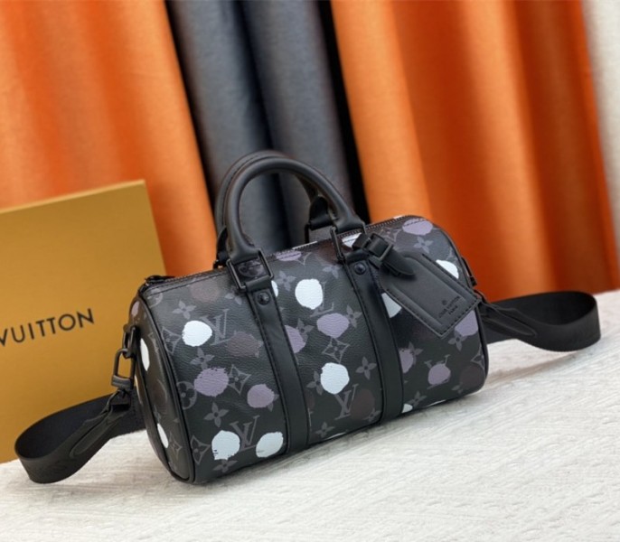 Louis Vuitton X YK Monogram Eclipse Keepall 25 Bandouliere Travel Bag angle 2