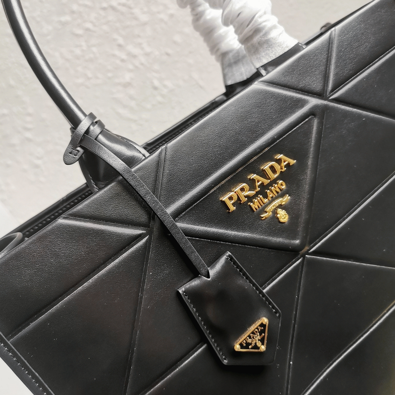 Prada Symbole Medium Bag Replica with Topstitching in Black angle 5