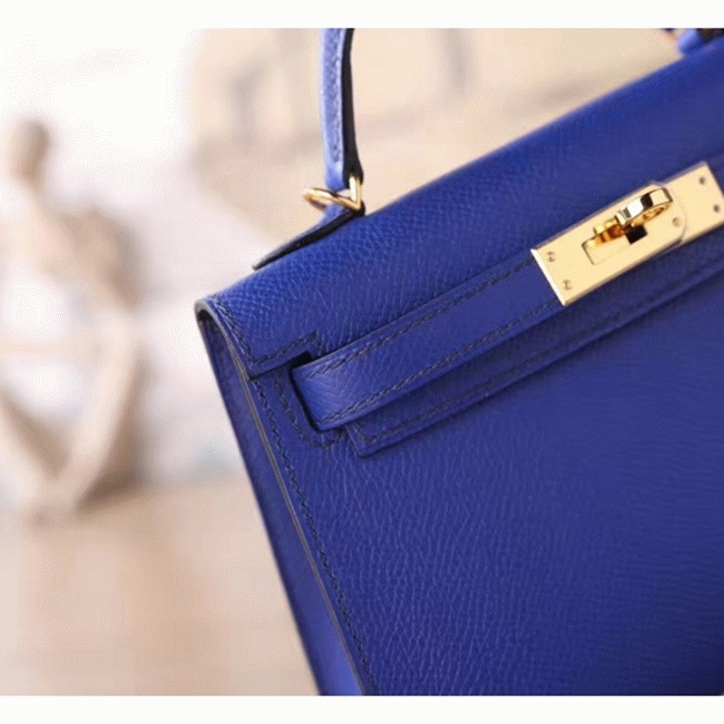 Electric Blue Epsom Fake Hermes Kelly 20cm Statement Bag angle 3