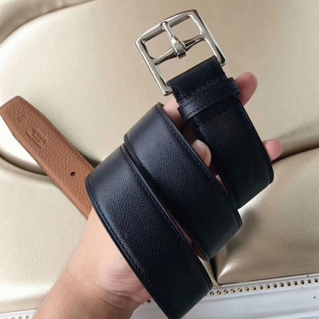 Black epsom leather fake Hermes Etriviere belt angle 3
