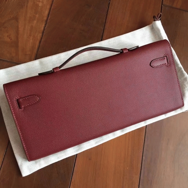 Bordeaux Epsom Fake Hermes Kelly Cut Clutch Sleek Purse angle 3