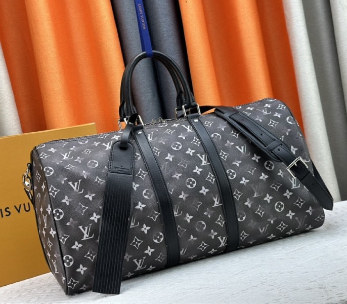 Louis Vuitton Brushed Monogram Leather Keepall Bandouliere 50 In Black angle 2