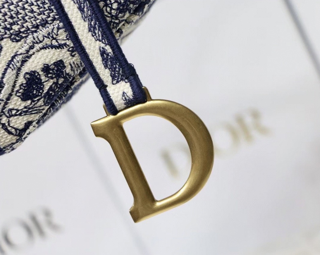 Dior Saddle Bag Replica in Blue Toile de Jouy Embroidery angle 5