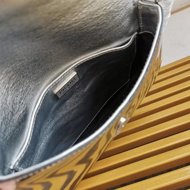 Silver Prada Cleo Flap Bag Knockoff angle 3
