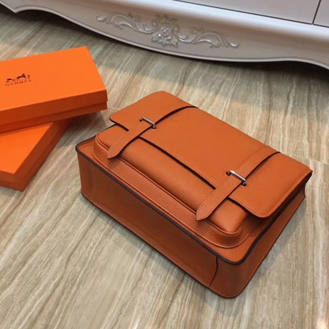 Orange Knockoff Hermes Steve Messenger Bag angle 2