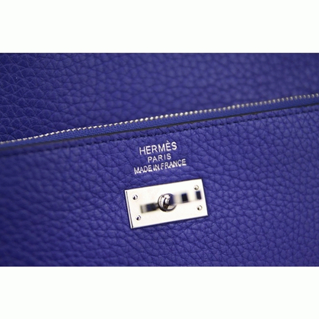 Electric blue 1:1 replica Hermes Kelly Longue wallet angle 3