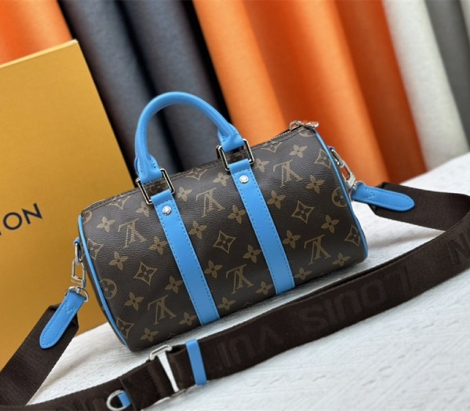 Louis Vuitton Monogram Macassar Canvas Keepall Bandouliere 25 In Gaston Blue angle 4