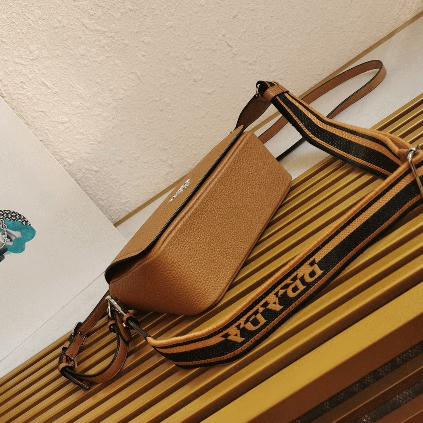 Prada Flap Shoulder Bag Fake in Brown angle 2