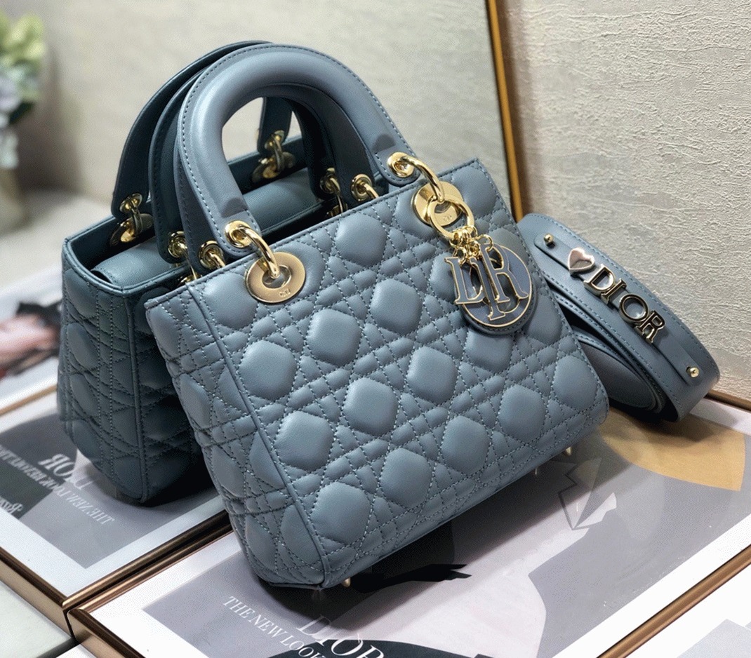 Dior Small Lady Dior My ABCDior Bag Fake in Blue Cannage Lambskin angle 2