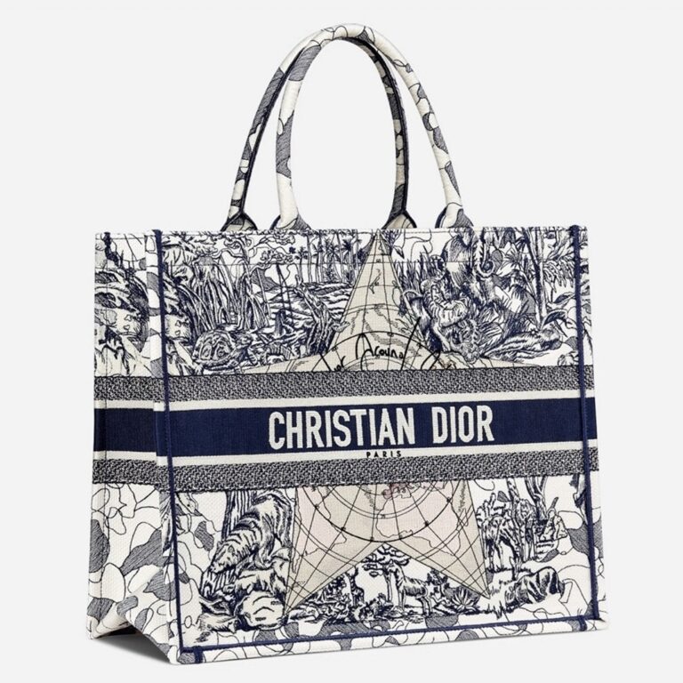 Dior Large Book Tote Bag Knockoff in Around The World Embroidered Canvas