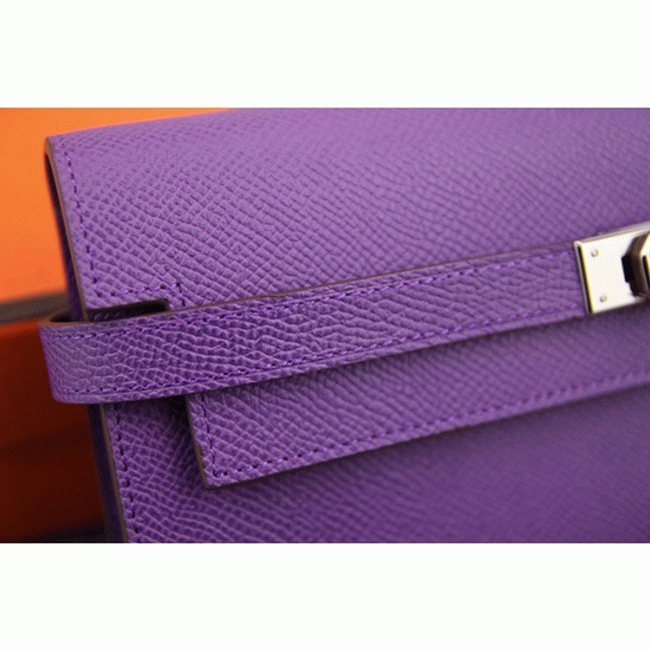 Purple replica Hermes Kelly Longue wallet angle 3