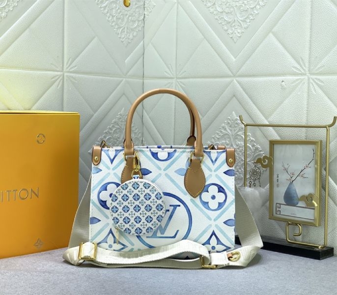 Louis Vuitton LV By The Pool Monogram Tiles Canvas Onthego PM Tote In Lagoon Blue
