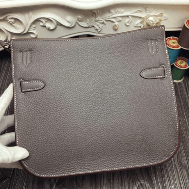 Large grey knockoff Hermes Jypsiere 31cm handbag angle 4