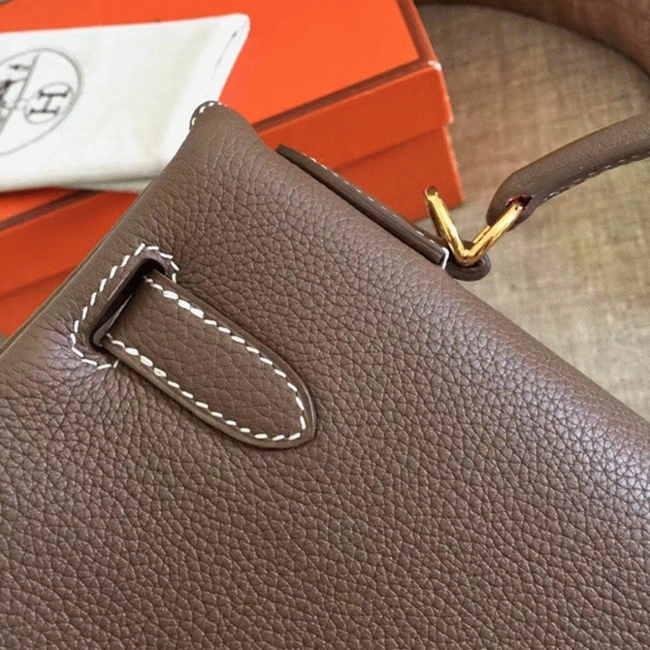 Etoupe Clemence Copy Top Quality Hermes Kelly Retourne 32cm Bag angle 4