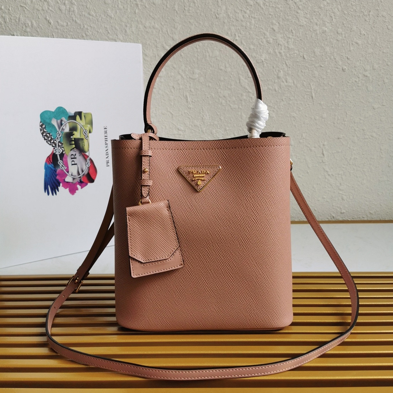 Powder Prada Medium Panier Bag Knockoff angle 4