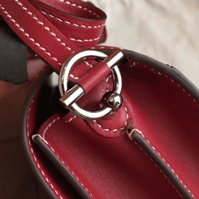 Red designer replica Hermes Mini Sac Roulis handbag angle 3