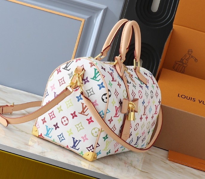 LV X TM Multicolored Speedy Bandouliere 30 In White angle 3