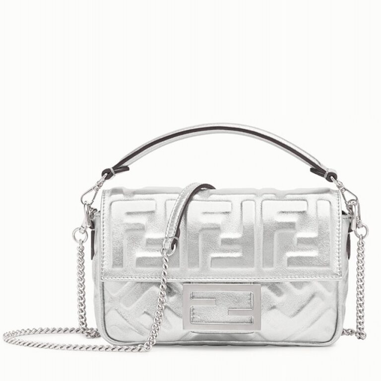 Top Quality Replica Fendi Small Baguette Bag In Silver FF