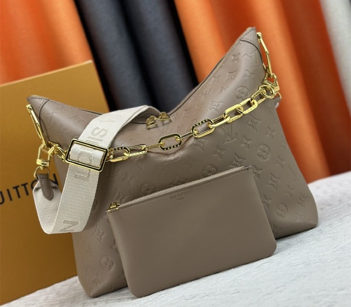 Louis Vuitton Monogram Empreinte Coussin MM Hobo In Galet Gray
