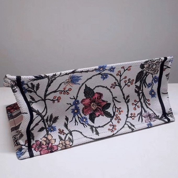 Dior Medium Book Tote Bag Fake in Multicolor Rosa Mutabilis Embroidery angle 5