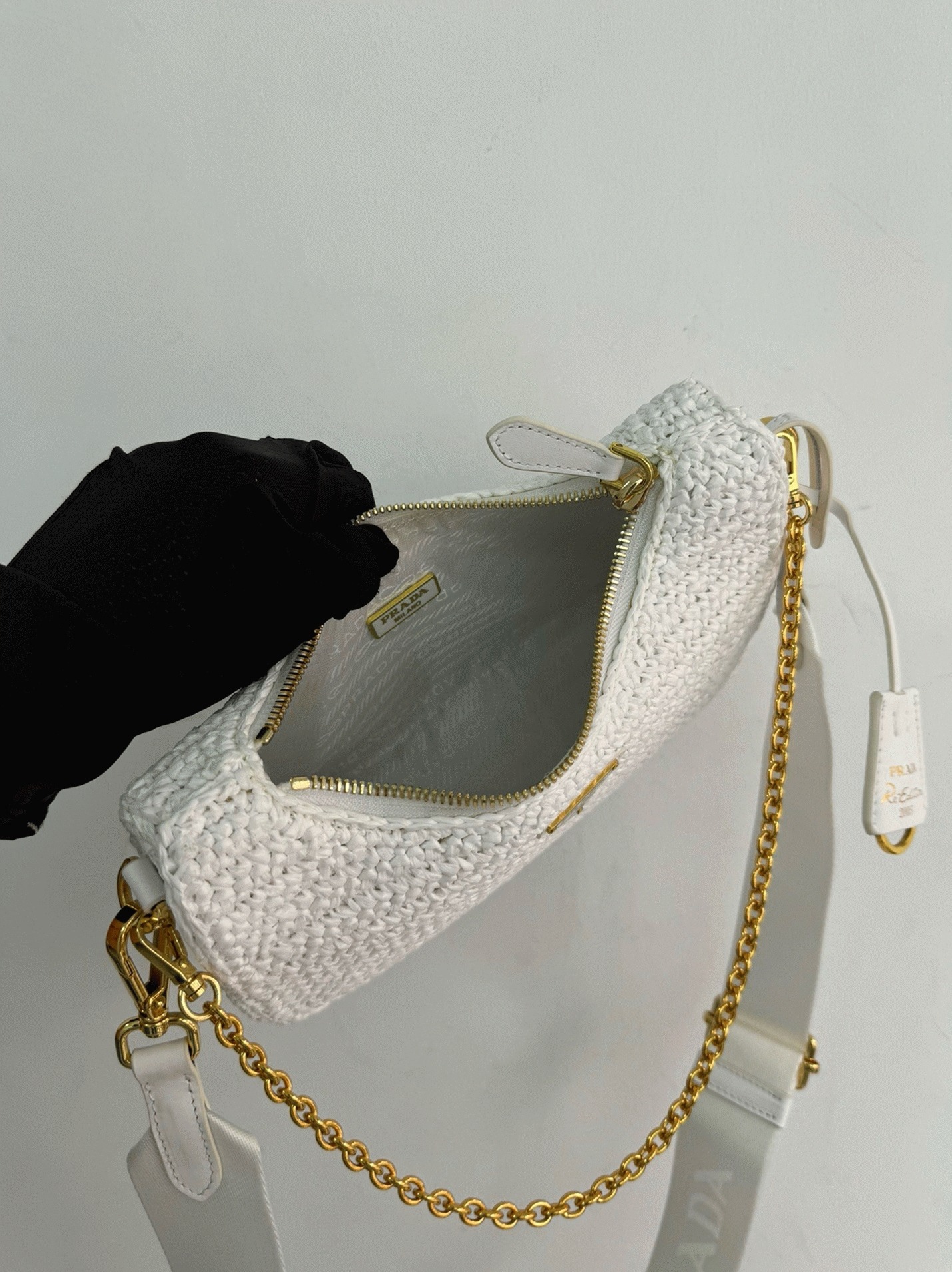 Prada Re-Edition Crochet Bag Fake in White angle 4