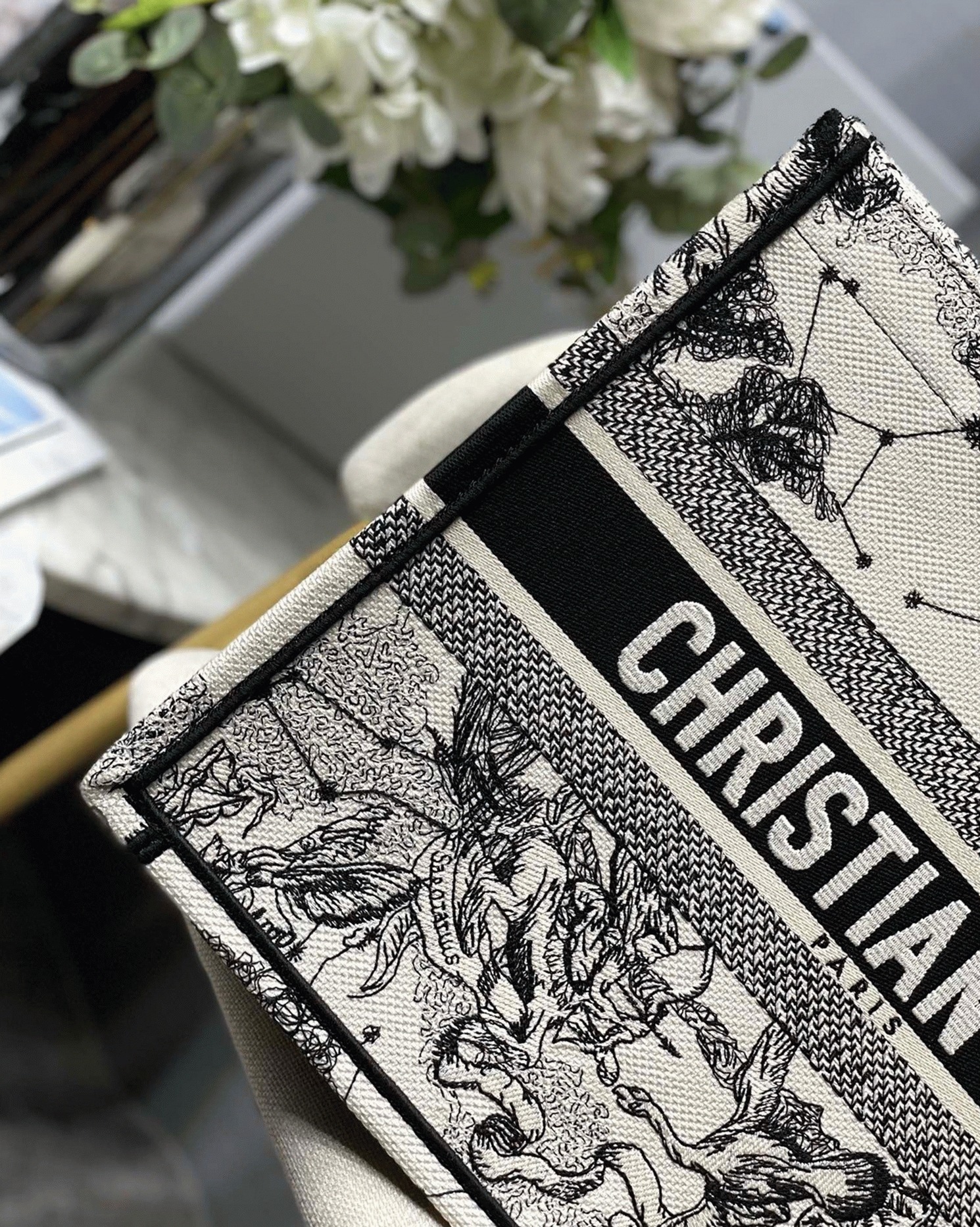 Dior Large Book Tote Bag Replica in White Toile de Jouy Zodiac Embroidery angle 5