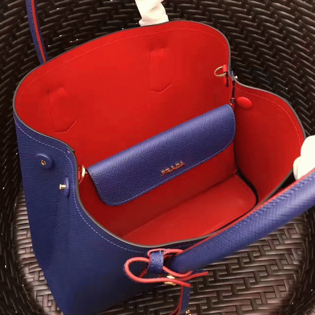 Blue Prada Double Medium Tote Bag Replica angle 3