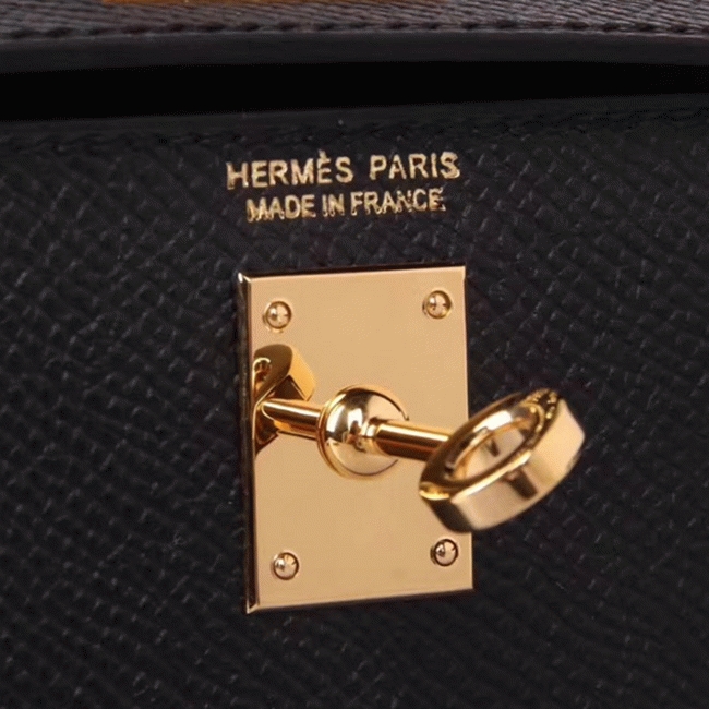 Black Epsom Knockoff Hermes Kelly 20cm Classic Handbag angle 4
