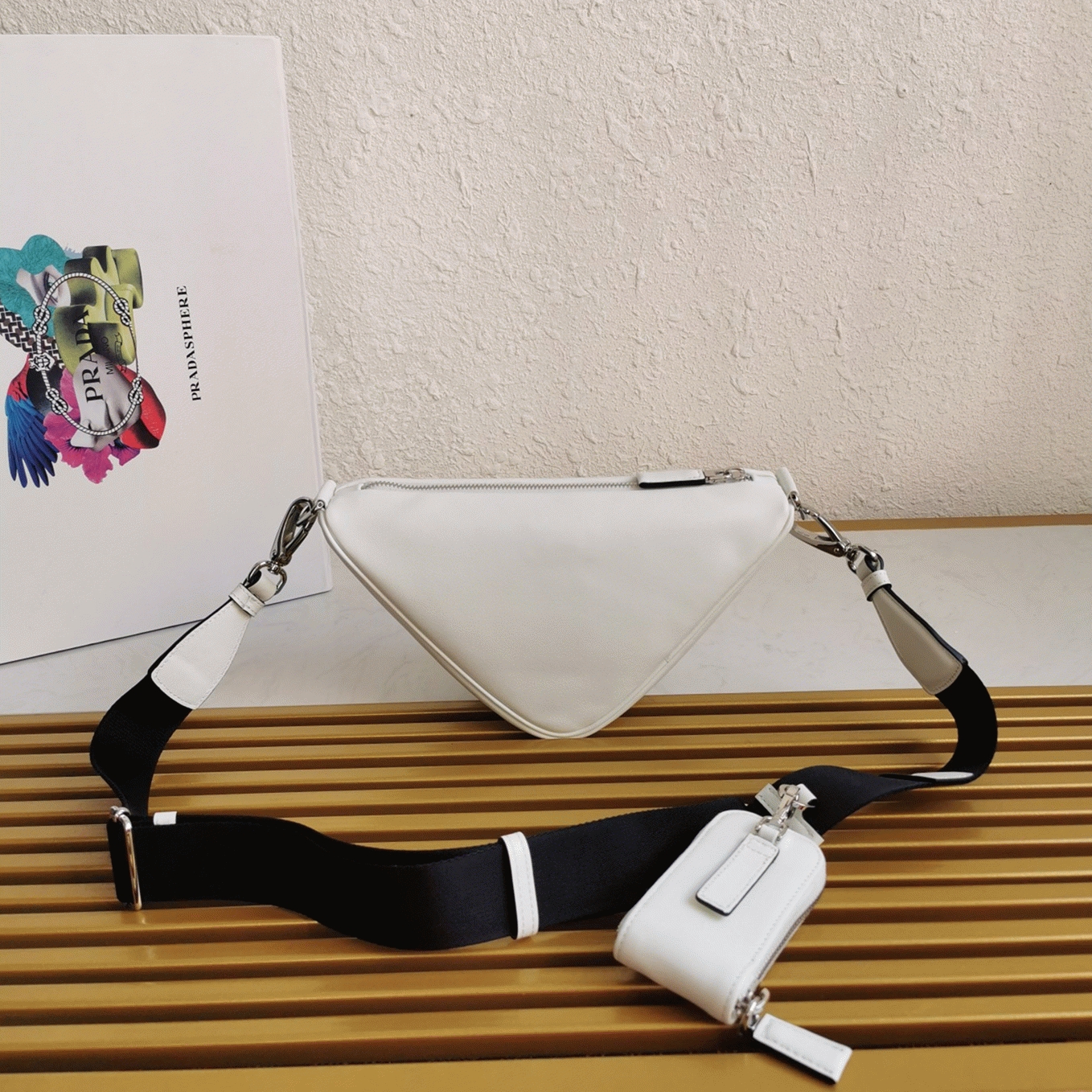 Prada Triangle Shoulder Bag Fake in White angle 5