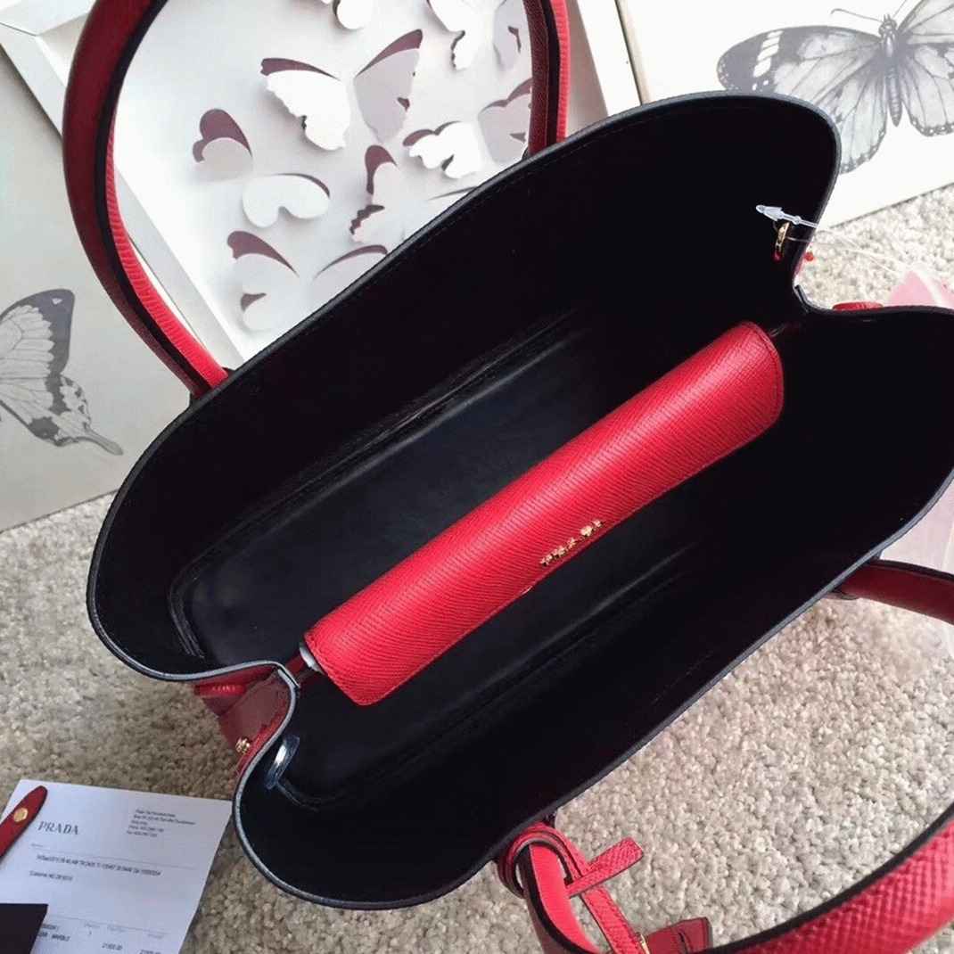 Black Prada Double Medium Tote Bag Imitation angle 2