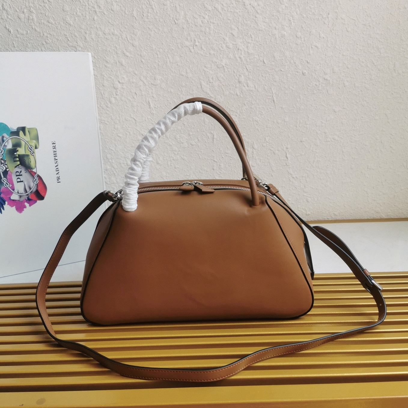 Prada Supernova Medium Top Handle Bag Replica in Brown angle 3