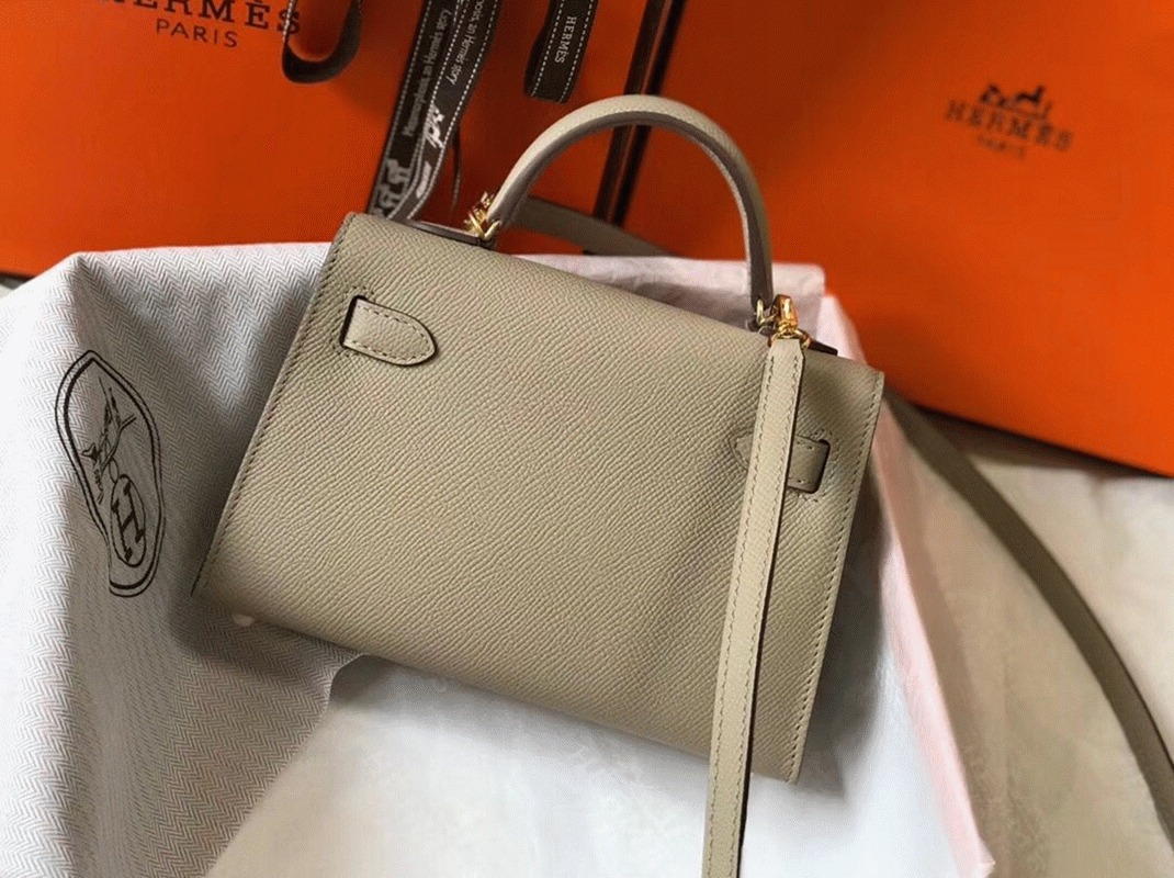 Hermes Kelly Mini II Bag Fake in Gris Tourterelle angle 3