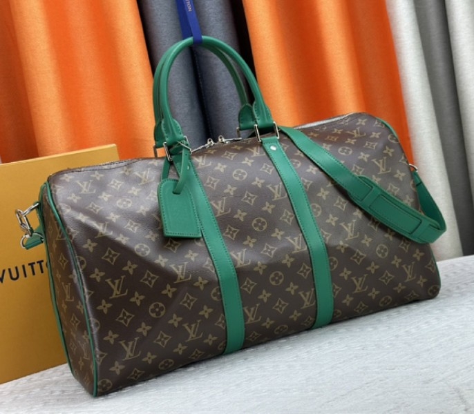 Louis Vuitton Monogram Macassar Canvas Keepall Bandouliere 50 In Borneo Green angle 2