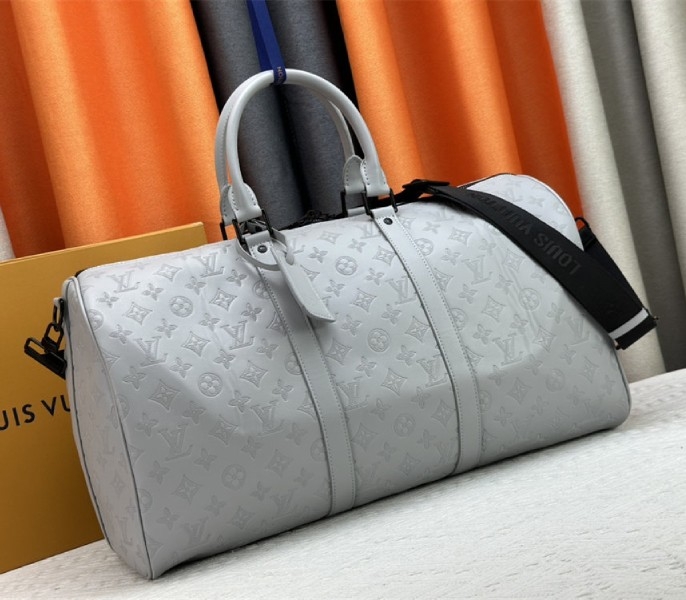 Louis Vuitton Monogram Shadow Leather Keepall Bandouliere 50 In Anthracite Gray angle 2