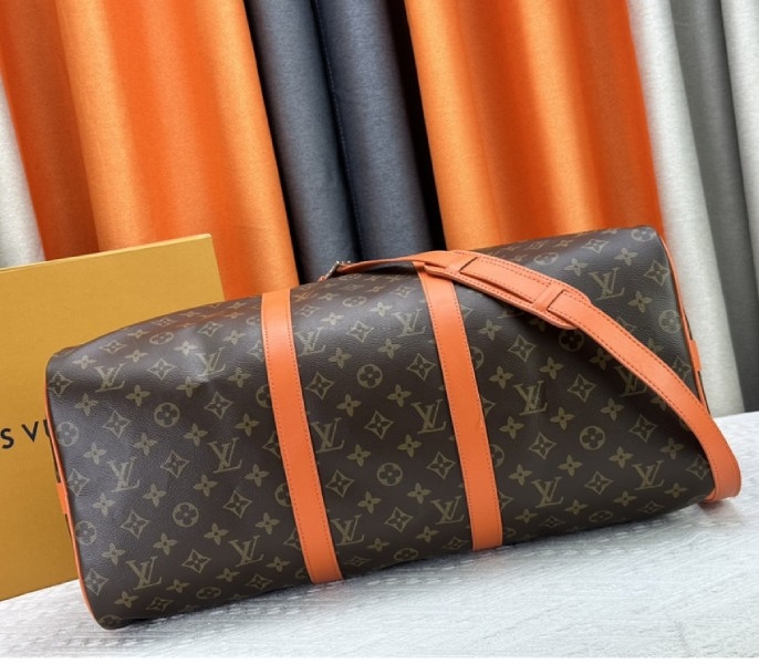 Louis Vuitton Monogram Macassar Canvas Keepall Bandouliere 50 In Tangerine Orange angle 3