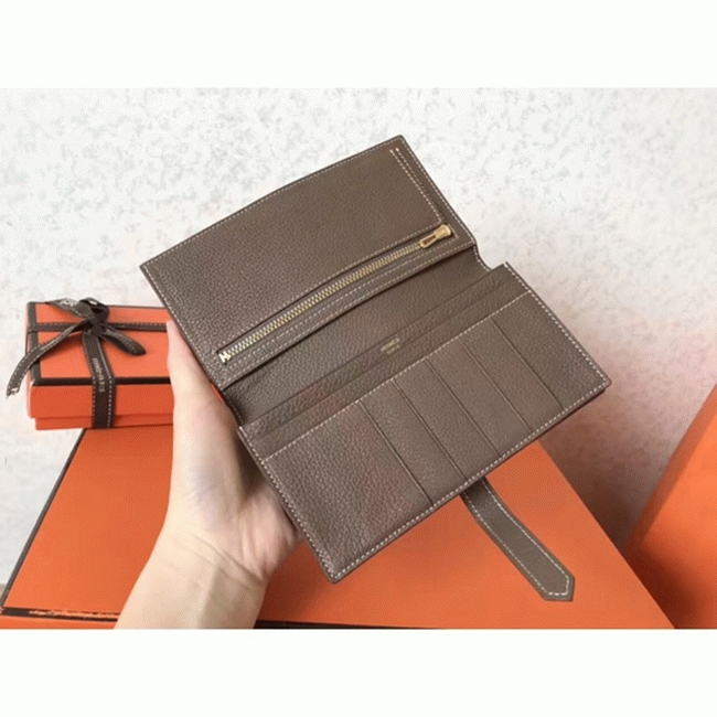 Taupe Clemence Fake Luxury Hermes Bearn Wallet angle 2