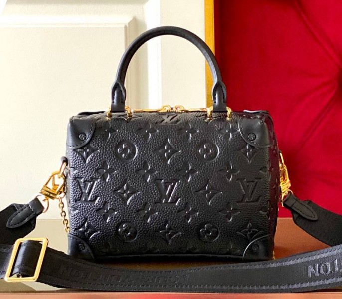 Louis Vuitton Monogram Empreinte Petite Malle Souple Handbag In Black angle 2