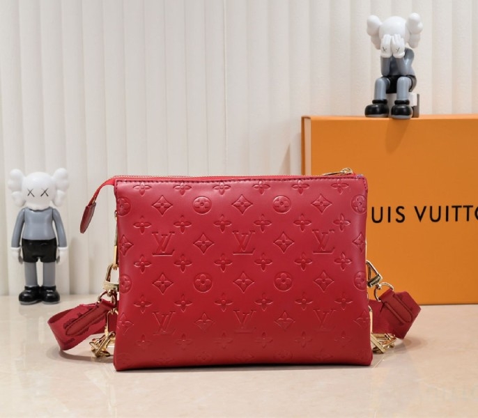 Louis Vuitton Coussin PM Bag In Red With Jacquard Strap angle 2