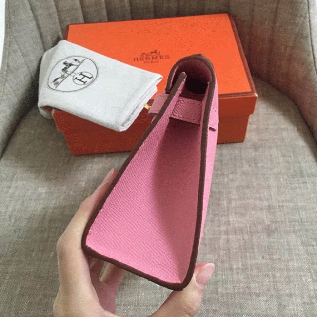Pink Epsom Luxury Fake Hermes Kelly Pochette Feminine Look Bag angle 4