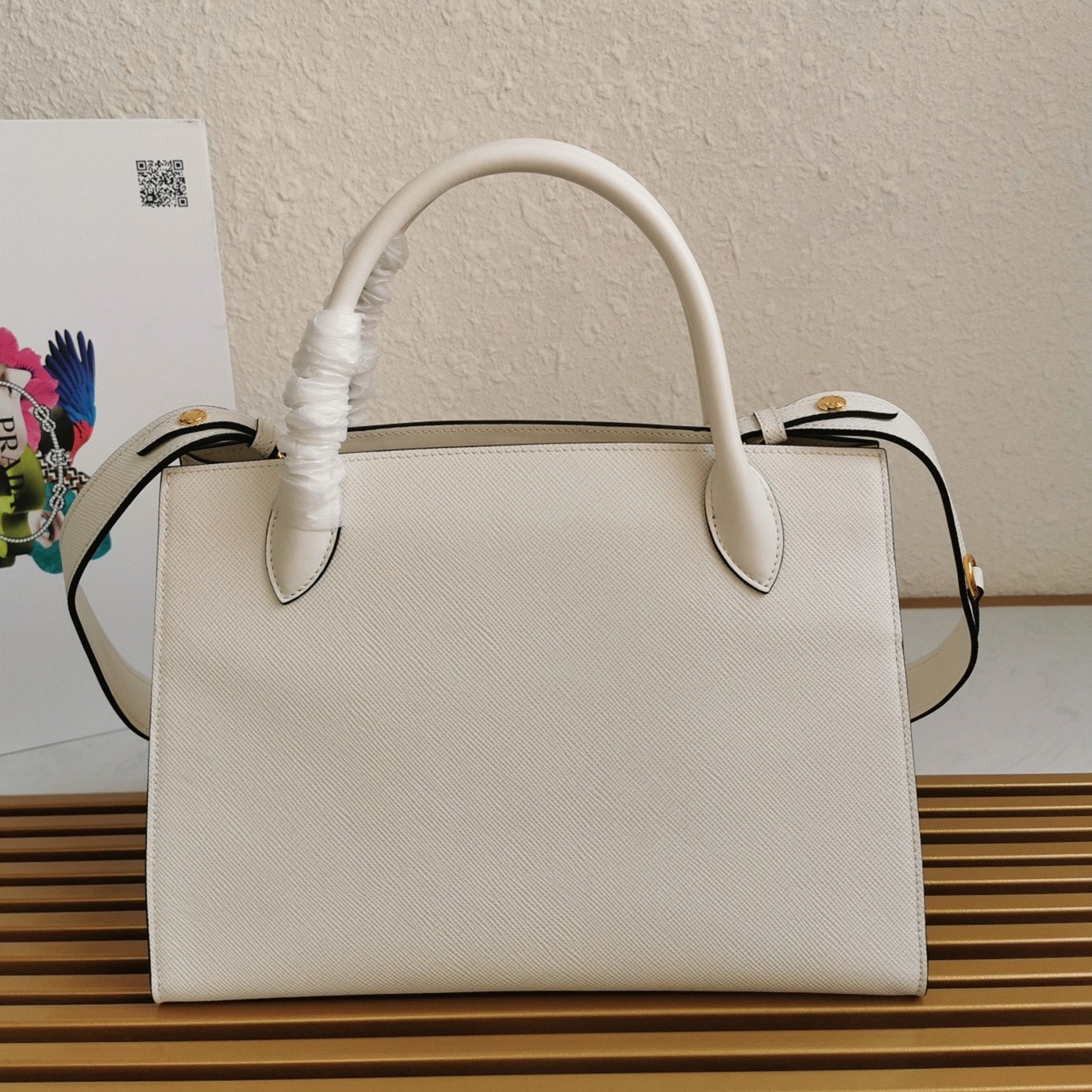 Prada Monochrome Medium Bag Fake in White angle 5